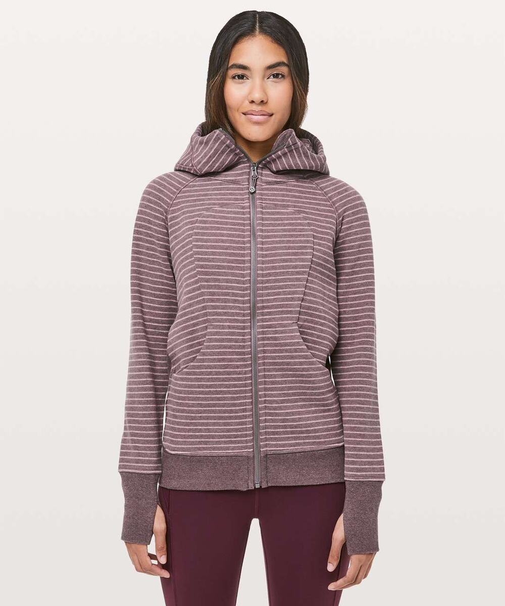 Lululemon Purple Red Striped Scuba Hoodie Classic Cotton Fleece Jacket Size 6